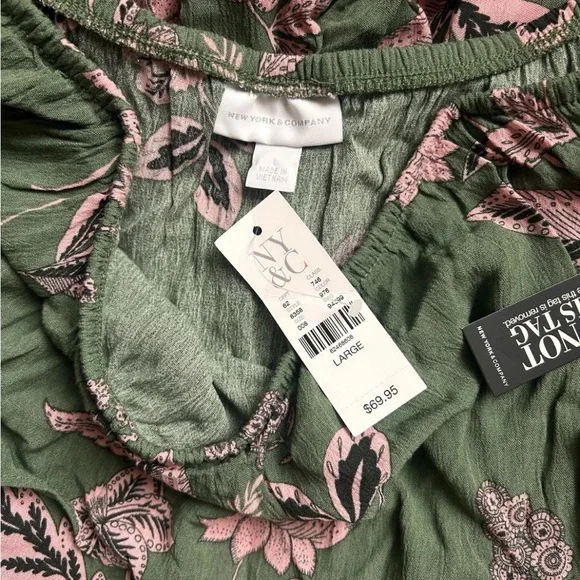 New York & CO Strapless Jumpsuit Tropical Floral Green & Pink Vacay Date Night - Picture 4 of 4